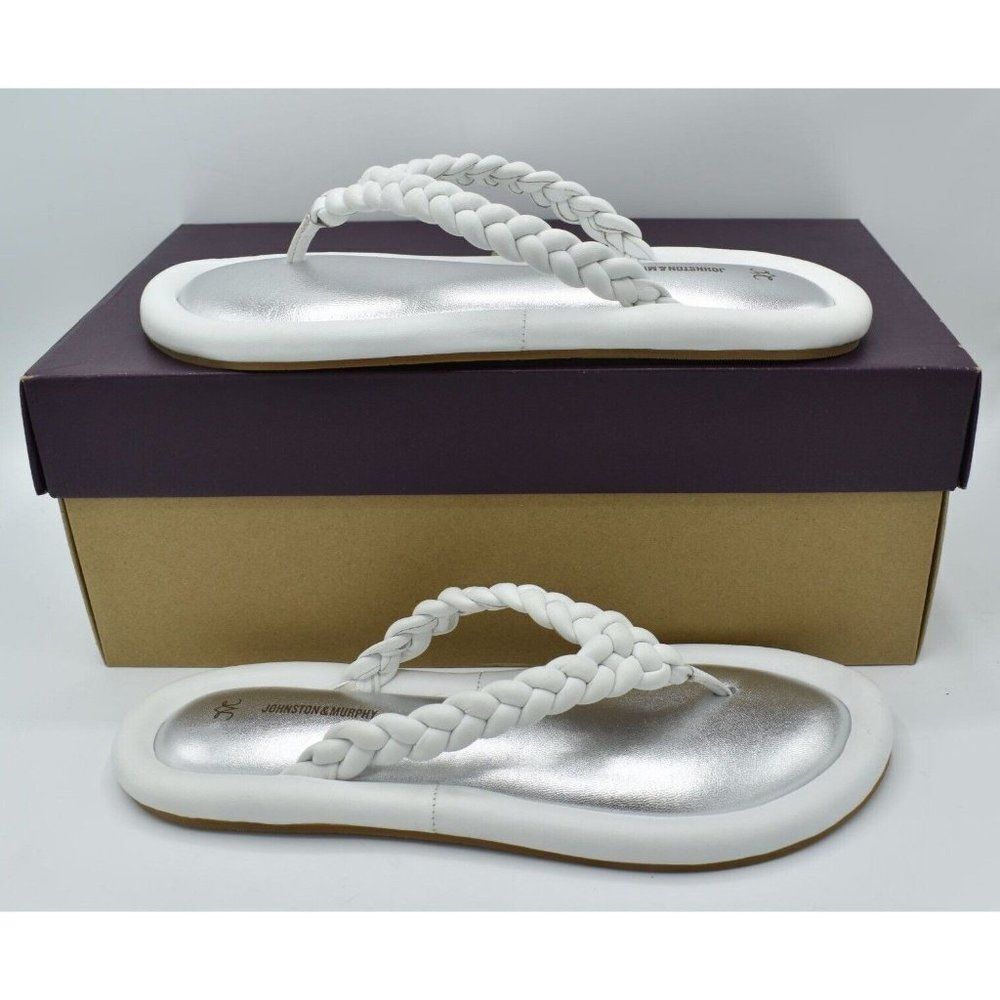Johnston & Murphy Womens Size 9 Zoey Braided White Glove Flip Flop Thong Sandals